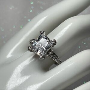 Silver Trillion Cut Crystal Ring Size 9